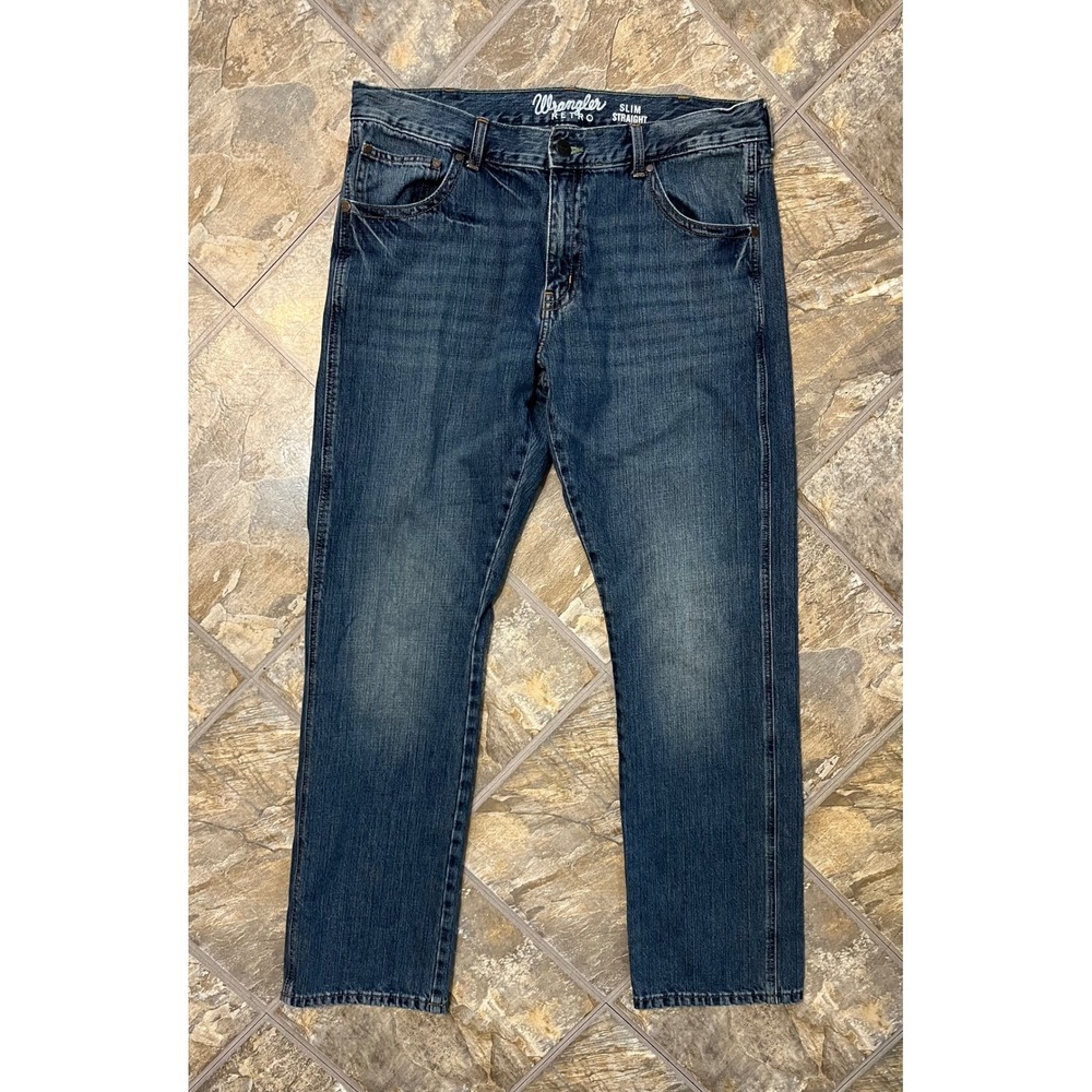 Wrangler Retro Slim Straight Jeans Mens 36x34 Blue 88MWZDK Denim